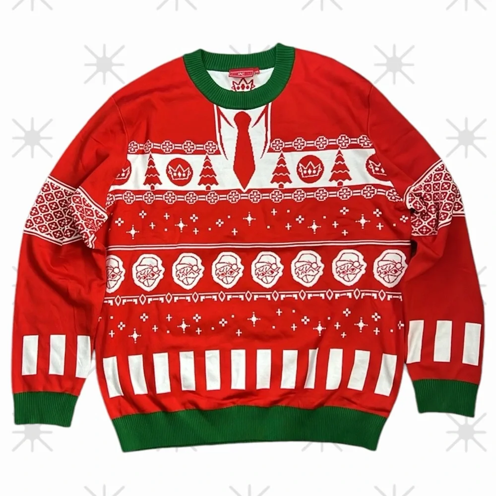 Ranboo Men's Necktie Holiday Christmas Long Sleeve Crewneck Sweater Size 4XL